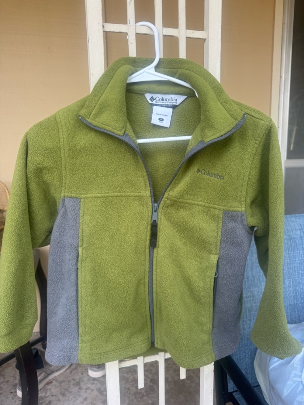 Columbia Olive Green Fleece Jacket with Gray Trim